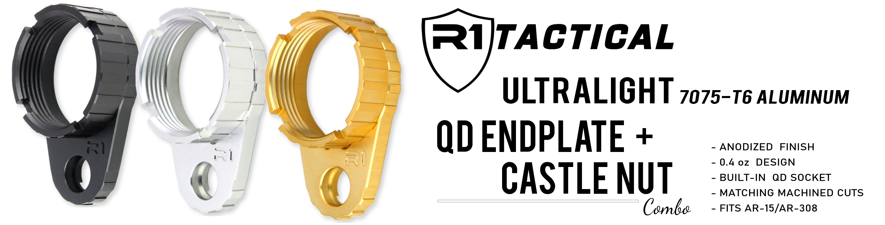 R1 Tactical AR Ultralight Aluminum QD End Plate and Castle Nut - Silver Anodized | Redcon1 Tactical