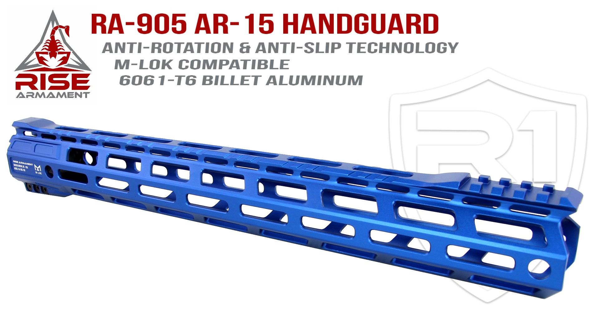 RISE Armament RA-905 15-inch AR-15 M-LOK Handguard - Blue | R1 Tactical