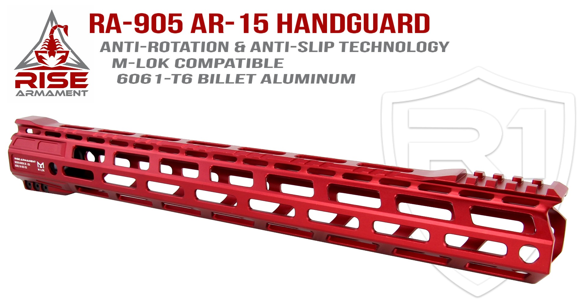 RISE Armament RA-905 15-inch AR-15 M-LOK Handguard - Red | R1 Tactical