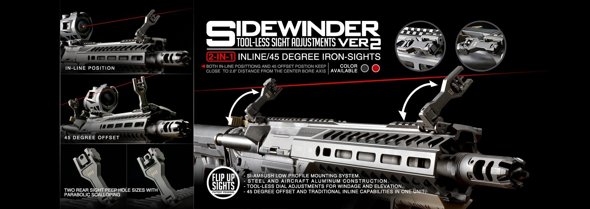 Strike Industries Sidewinder II 45-Degree Offset / Inline Back-Up Iron Sight - Red | Redcon1 Tactical