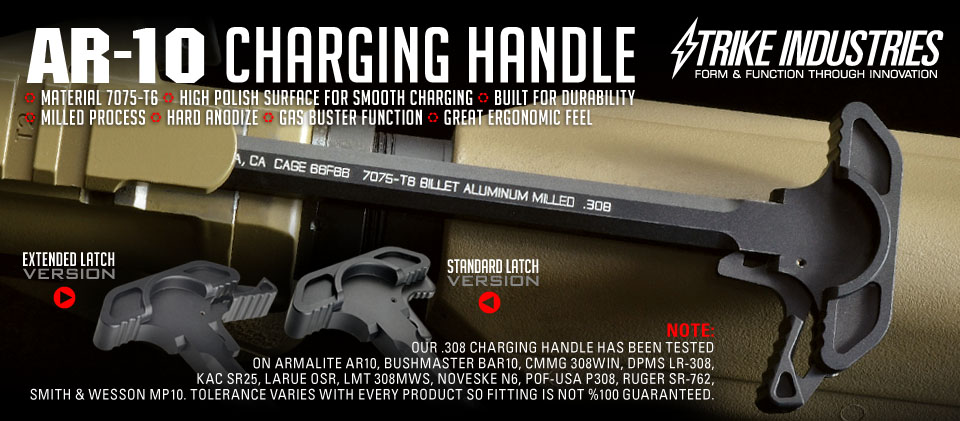 Strike Industries Charging Handle with Extended Latch 308 - Red |  Redcon1 Tactical