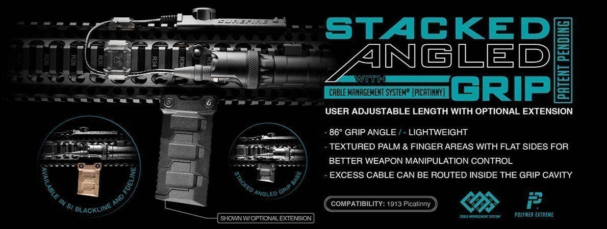 Strike Industries Stacked Angled Grip with Cable Management System (Picatinny) - Black | R1 Tactical