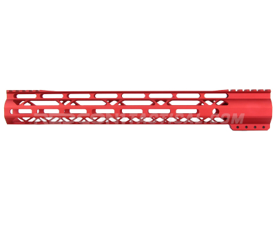 Guntec USA 15" AIR-LOK Series M-LOK Compression Free Floating Handguard Monolithic Top Rail (Gen 2) - Anodized Red