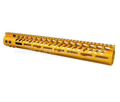 Guntec USA 15" Ultra Lightweight Thin M-LOK System Free Floating Handguard Monolithic Top Rail - Anodized Gold