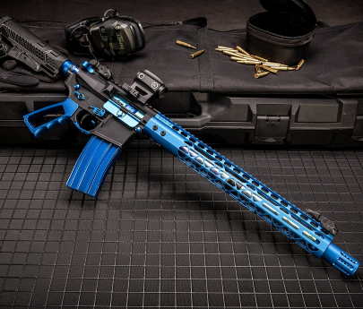 Guntec USA AR-15 Micro Slip Over Barrel Shroud With Multi-Port Muzzle Brake - Anodized Blue