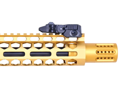 Guntec USA AR-15 Micro Slip Over Barrel Shroud With Multi-Port Muzzle Brake - Anodized Gold