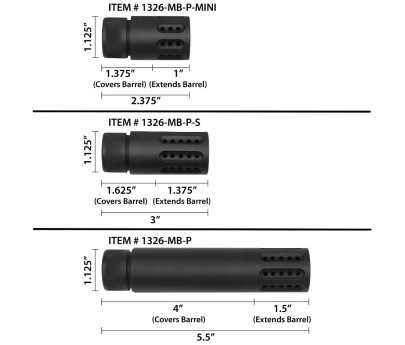 Guntec USA AR-15 Micro Slip Over Barrel Shroud With Multi-Port Muzzle Brake - Anodized Black